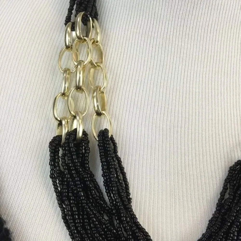 Black Seed Bead triple strand‎ necklace